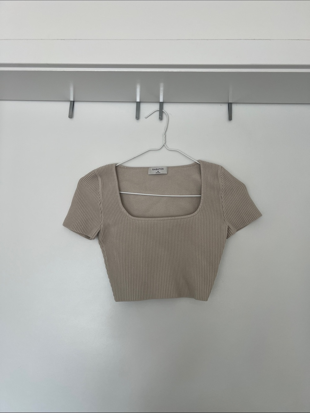 Babaton Ribbed Square-Neck Crop Top in Taupe